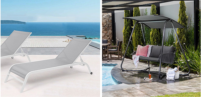 pool lounger and patio swing